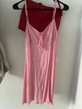 DeFacto Pink Floral Slip Dress with Tie Front